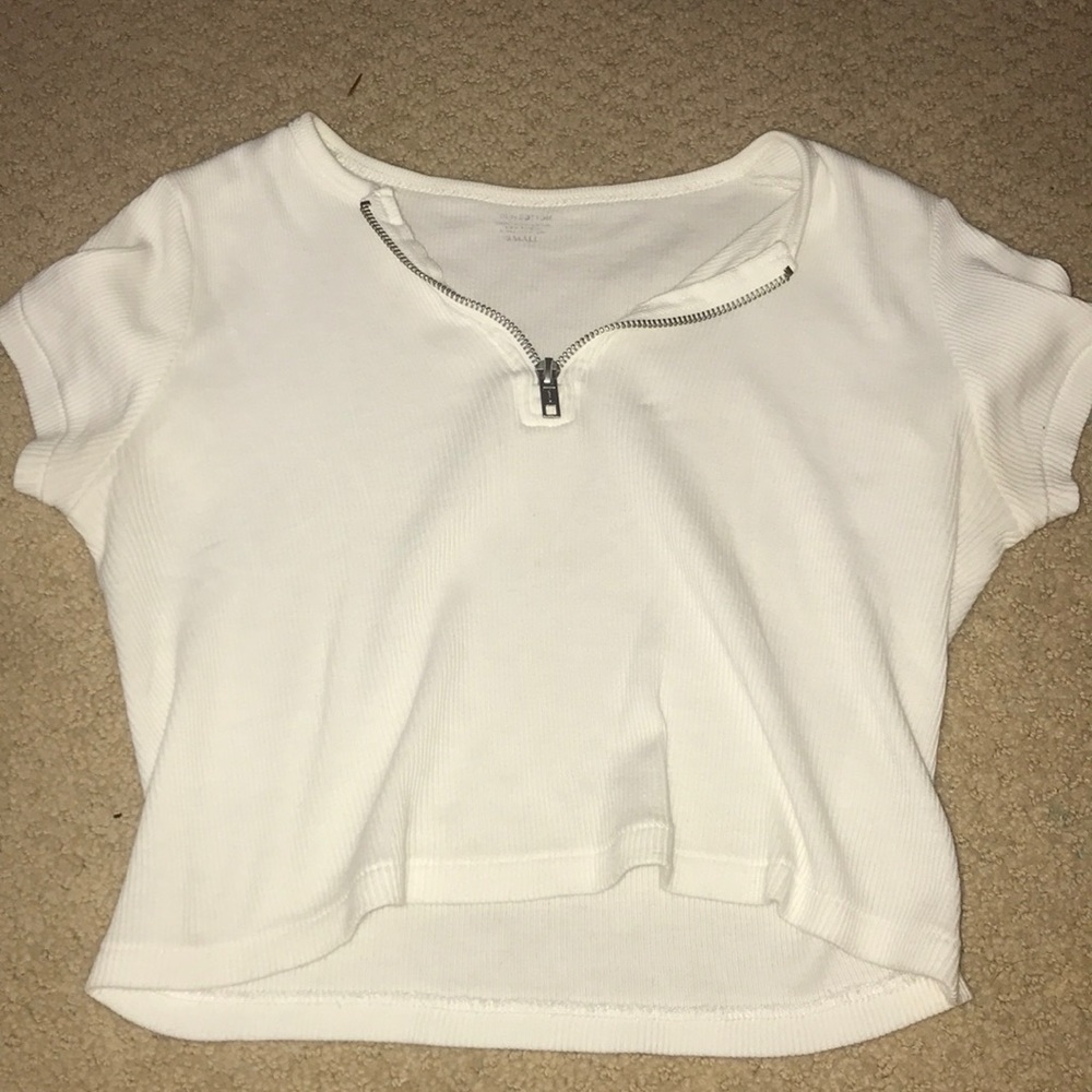 Brandy white zip up crop top